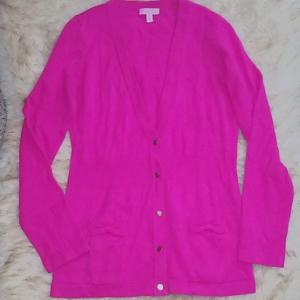 Lilly Pulitzer pink cardigan M NWOT bow detail